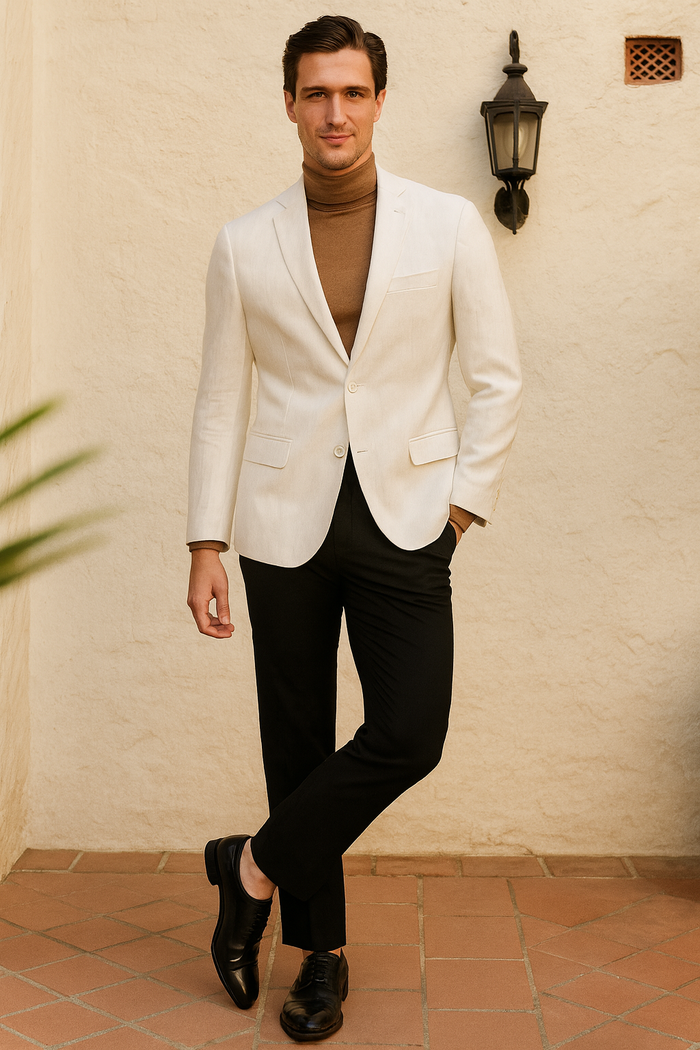 Men’s White Linen Blazer - Classic Two-Button Lightweight Sport Coat by USA Men's Outlet