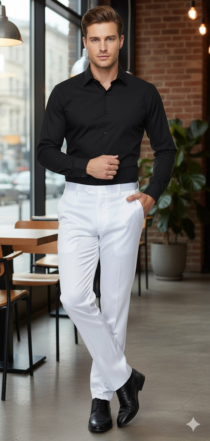 Mens White Satin Slim Fit Dress Pants - Shiny Formal Party and Wedding Trousers by USA Men's Outlet