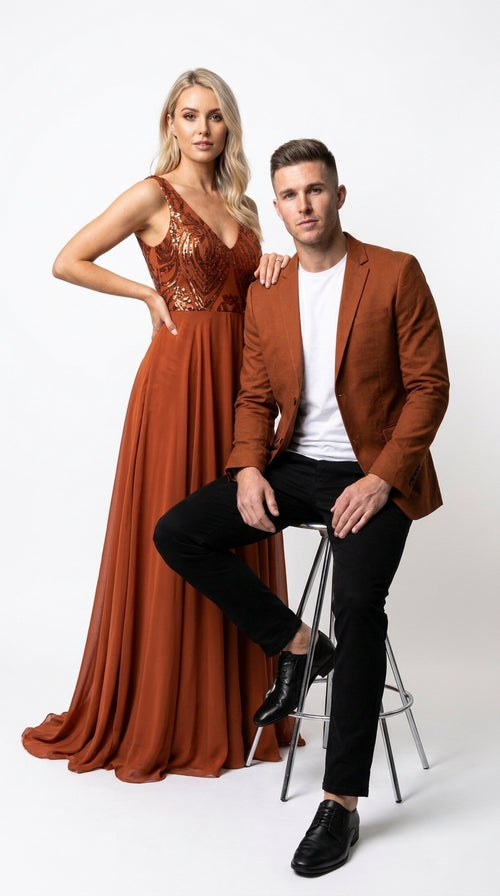 Men’s Dark Burnt Orange 2-Button Blazer – Modern Sport Coat for Wedding, Business and Casual Wear