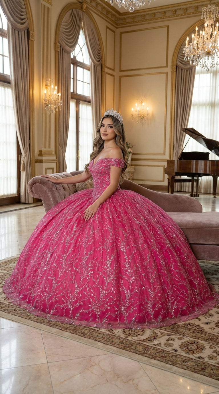 Layla K LK183 Off Shoulder Corset Quinceanera Glitter Ball Gown
