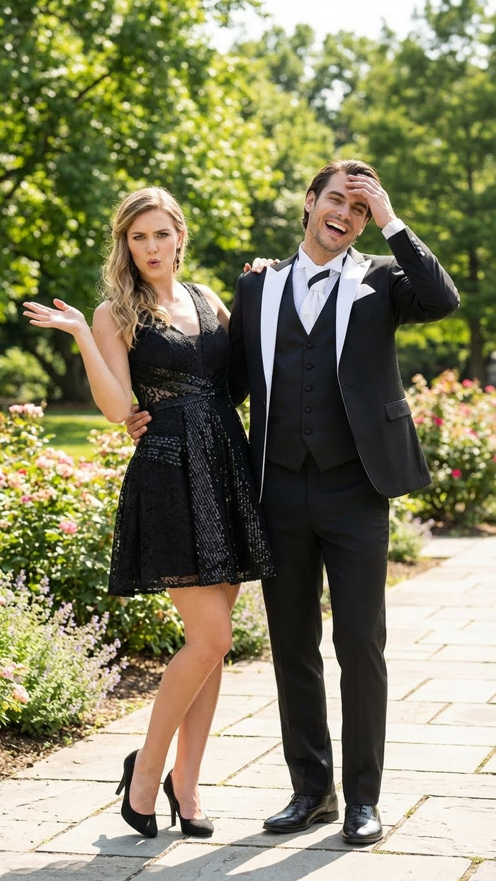 Men’s Black and White Lapel Prom Tuxedo Suit + Black Vest + Black Pants Peak Lapel USA Men's Outlet
