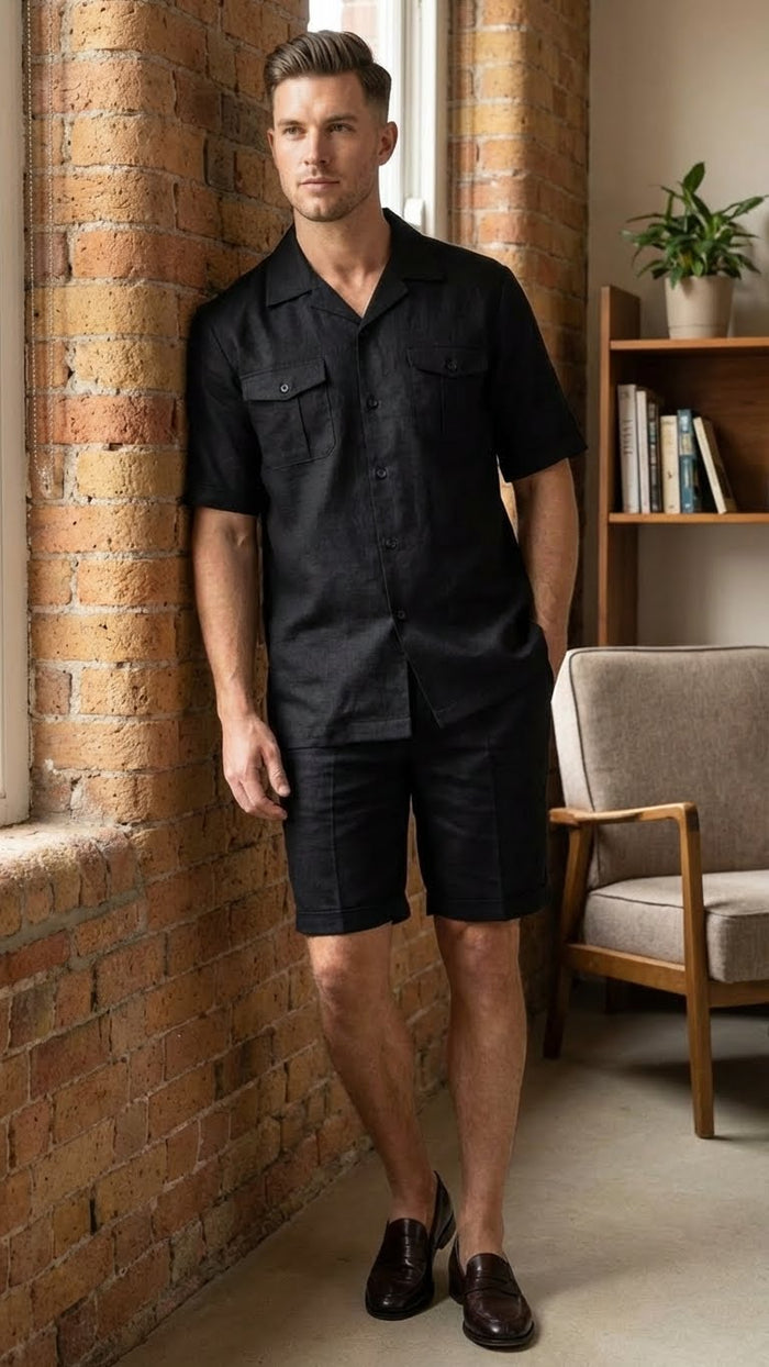 Men’s Black Walking Suit with Short - Classic Leisure and Casual Outfit USA Men's Outlet