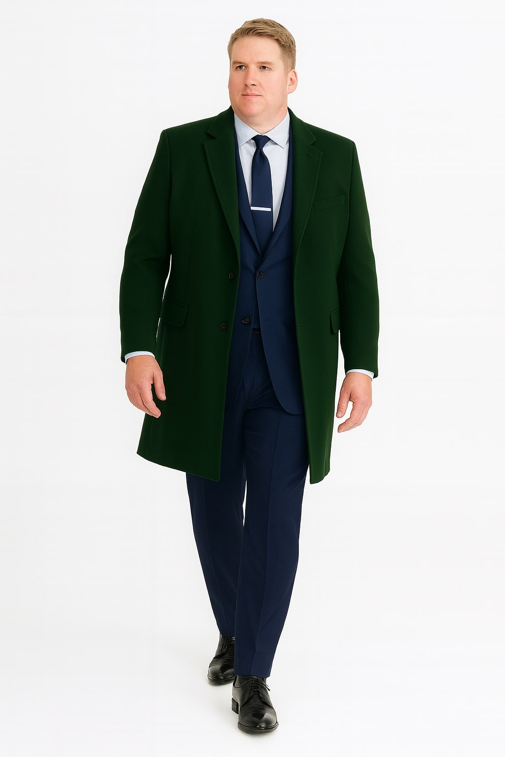 Mens Dark Green Wool Overcoat - Classic Long Coat for Formal and Casual Style by USA Men's Outlet