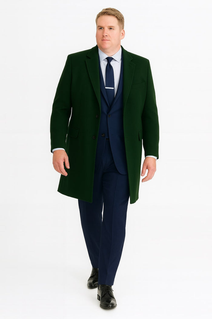 Mens Dark Green Wool Overcoat - Classic Long Coat for Formal and Casual Style by USA Men's Outlet