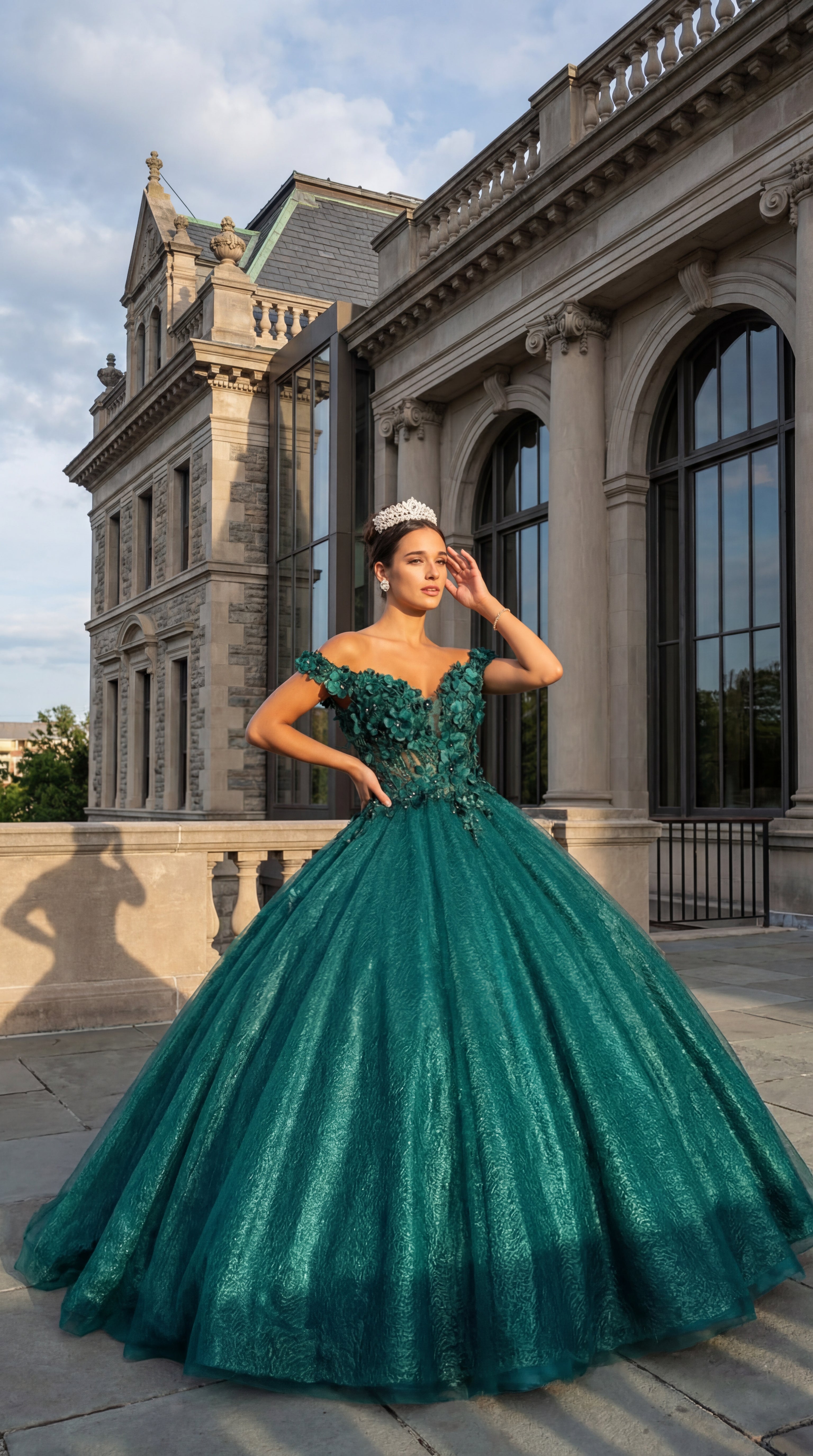 Quinceanera Dress Ball Gown Off The Shoulder Floral Corset Style LK166