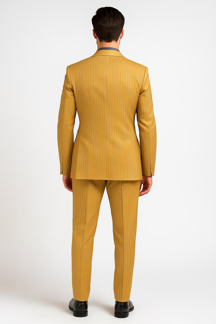 Mens Camel Tan Pinstripe Double-Breasted Suit - Bold 6-Button Modern Vintage Style by USA Men's Outlet