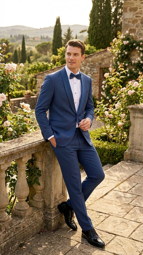 Men’s Indigo Sapphire Royal Blue Tuxedo Suit Set, Classic Formal Wedding Prom Dinner Jacket Tux Light Blue Cobalt Color