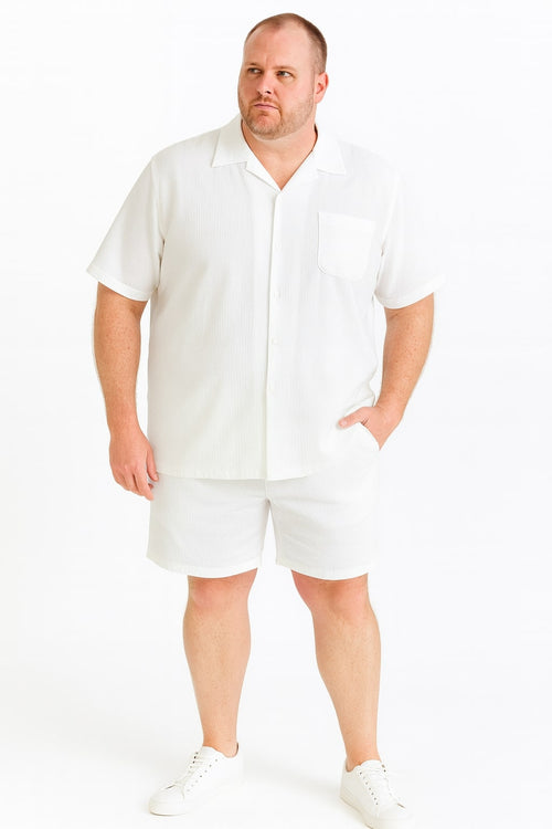 Mens White Seersucker Short Set - Lightweight Summer Outfit with Shirt and Shorts by USA Men's Outlet