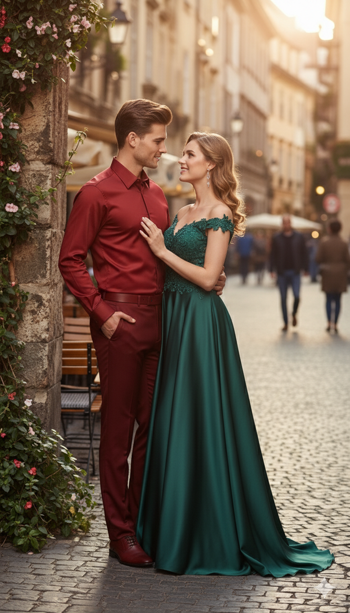 Men’s Red Satin Dress Shirt - Luxury Long Sleeve Formal Shirt for Parties, Weddings, and Business Wear by USA Men's Outlet