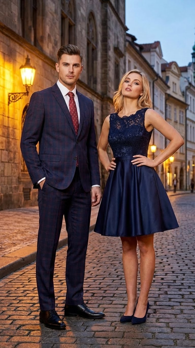 Men’s Navy Blue and Burgundy Checkered Two-Piece Suit Plaid Windowpane - Flat Front Pants or Pleated Wide Leg Pants - 100% Wool USA Men's Outlet