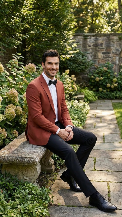Men’s Brick Copper Rust Color Blazer - Slim Fit Formal and Party Wear Jacket in Burnt Orange Sport Coat USA Men's Outlet