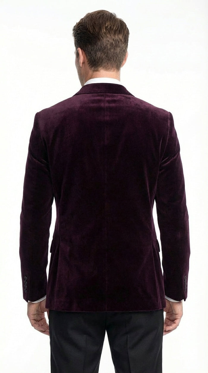Mens Velvet Blazer Jacket – Luxury Velvet Dinner Jacket for Wedding, Tuxedo Events, Formal Parties in Burgundy Color