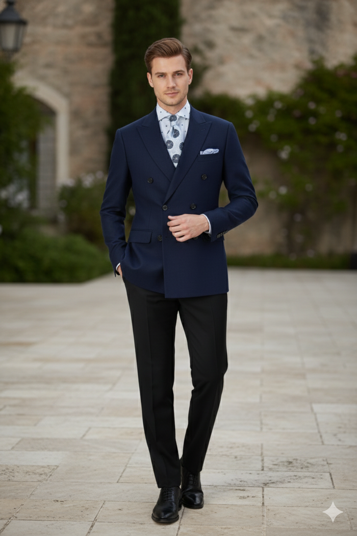Men’s Navy Blue Double-Breasted Blazer - Suit Jacket - Premium Tailored Fit Formal Wedding and Business Sport Coat by USA Men's Outlet