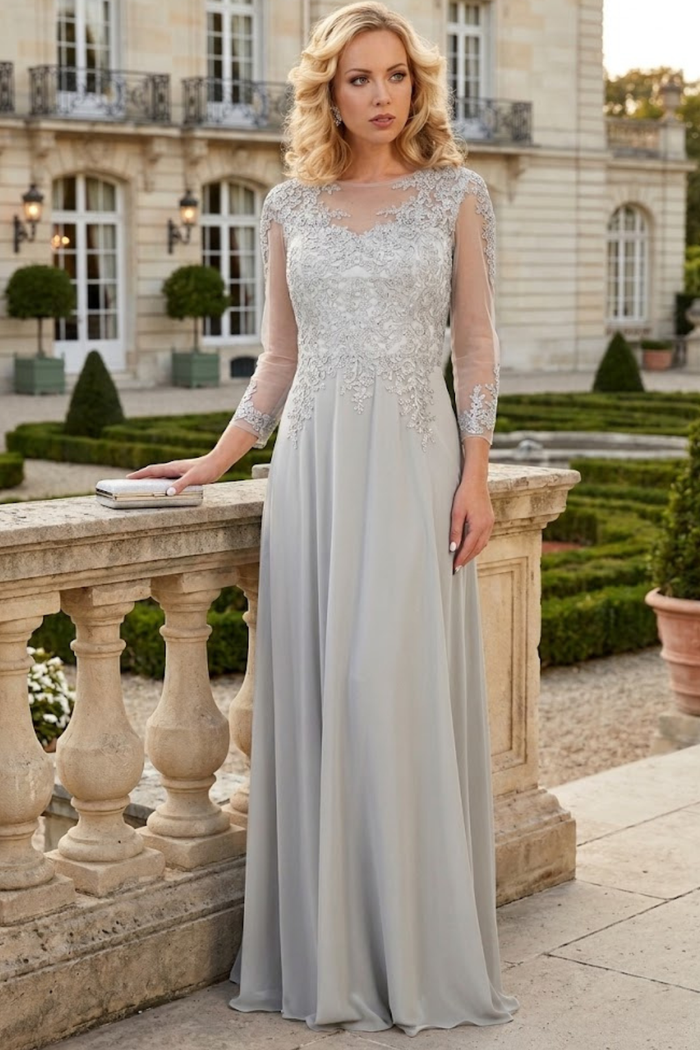 3/4 Sleeve Mother of the Bride Dress Embroidered Modern Evening Gown