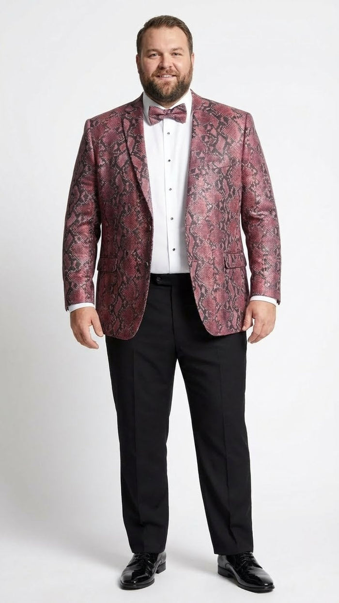 Men’s Burgundy and Black Snakeskin Print Blazer - Alligator Crocodile Sport Jacket Exotic Skin by USA Men's Outlet