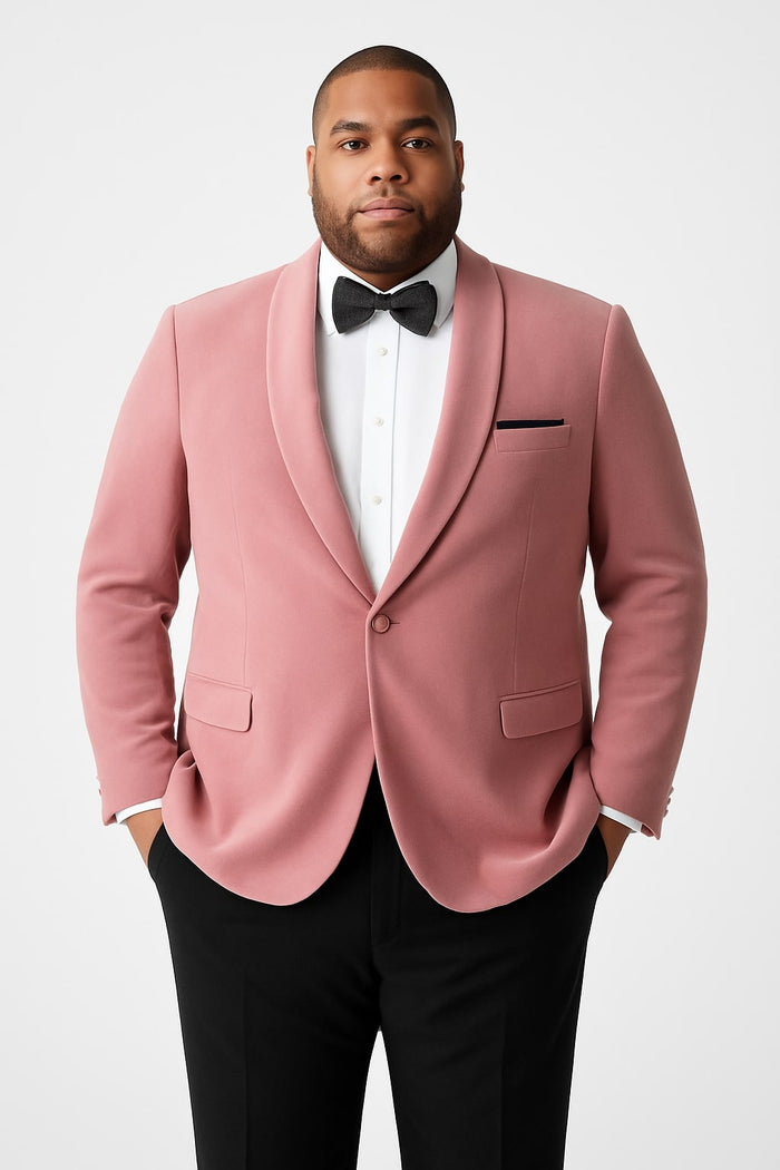 Mens Pink Velvet Tuxedo Dinner Jacket with Shawl Lapel - Slim Fit Blazer for Weddings, Prom in Rose Gold Color by USA Men's Outlet