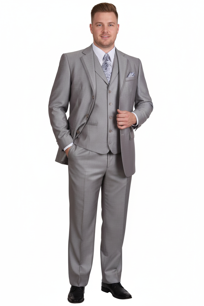 Men’s Light Gray 3-Piece Modern Fit Suit with Vest - Classic Formal Business and Wedding Attire by USA Men's Outlet