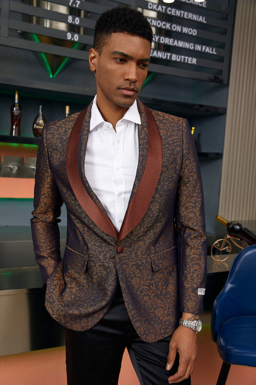 Exquisite Brown Paisley Tuxedo: Elevate Your Prom and Wedding Style with Stacy Adams