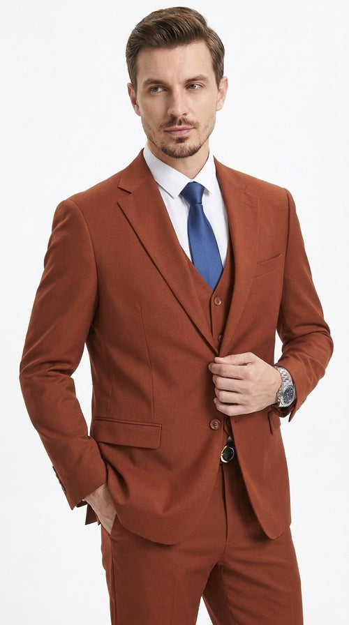 Stacy Adams Burnt Orange Suit – Men’s Rust 3-Piece Wedding & Formal Suit with Vest