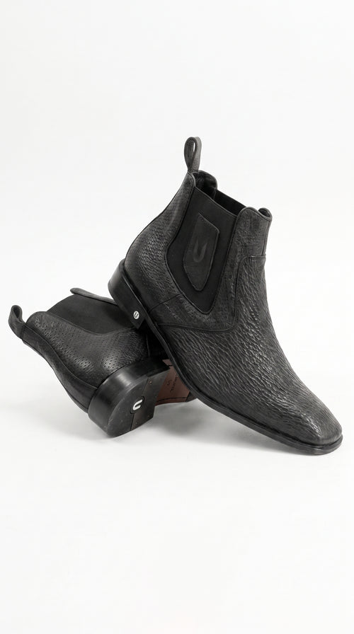 Men’s Shark Skin Cowboy Boots – Black Exotic Leather Western Chelsea Ankle Boots by Vestigium