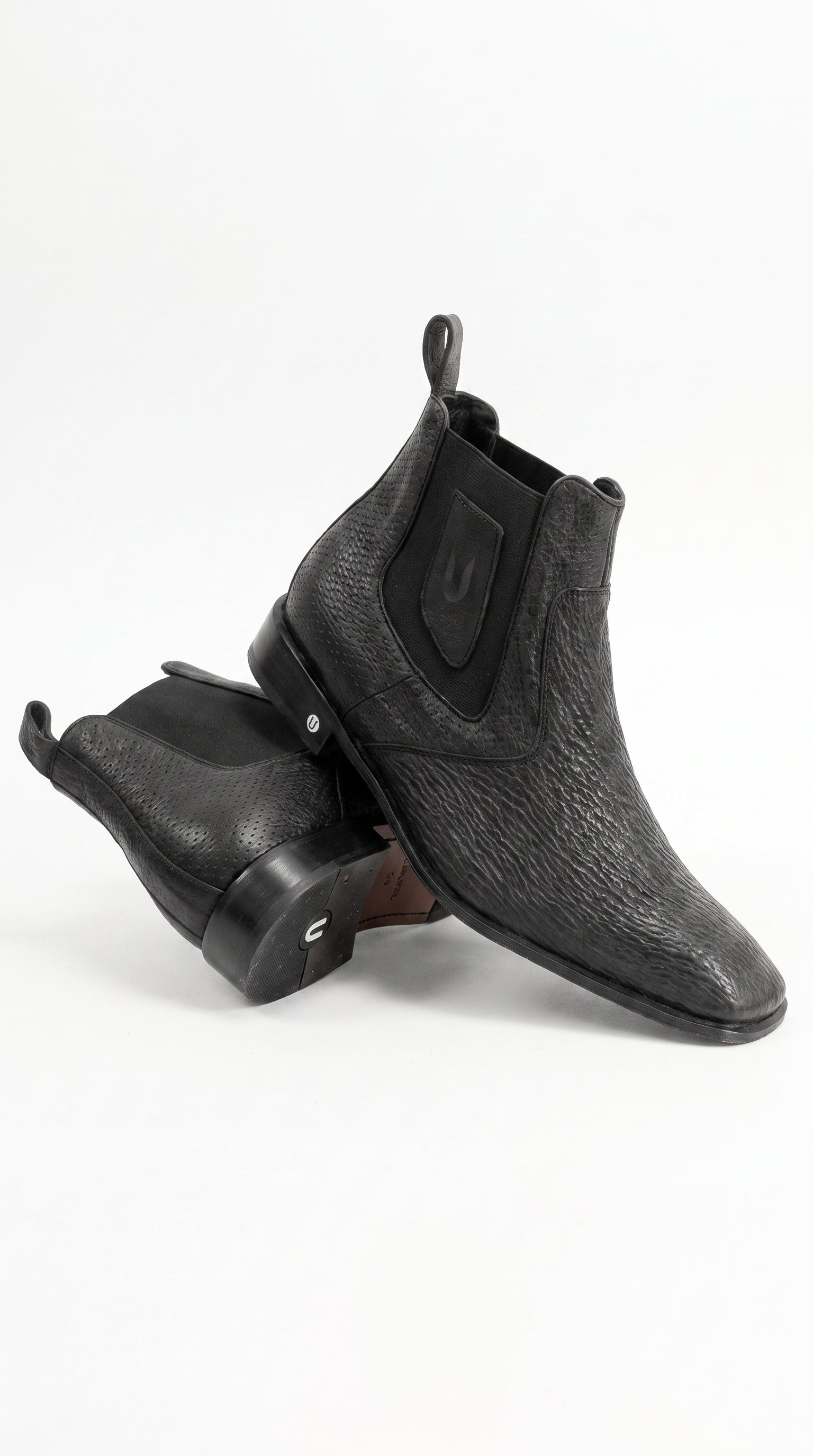 Men’s Shark Skin Cowboy Boots – Black Exotic Leather Western Chelsea Ankle Boots by Vestigium