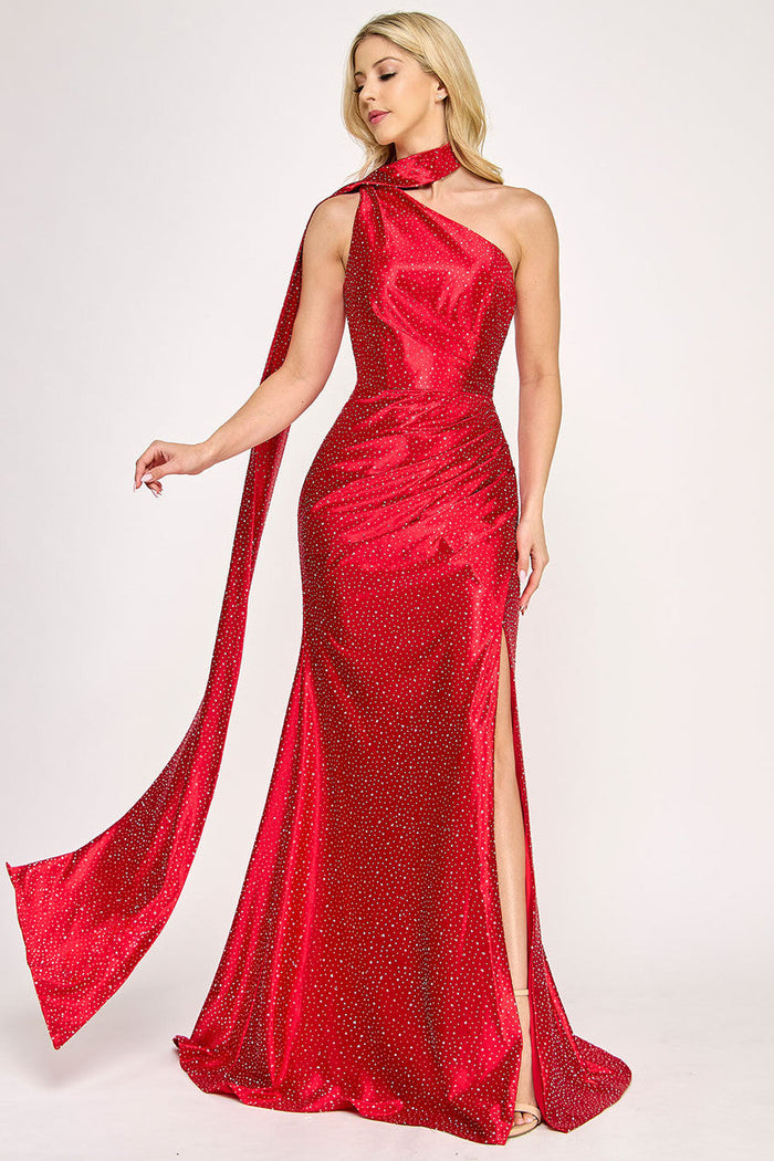 Lenovia 8393 Beaded Asymmetrical One Shoulder Stretch Evening Dress