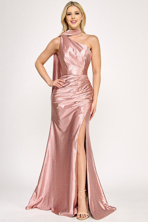 Lenovia 8393 Beaded Asymmetrical One Shoulder Stretch Evening Dress