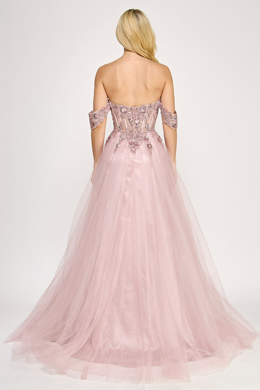 Lenovia 8399 Embroidered Mesh Strapless Off-Shoulder A-line Dress