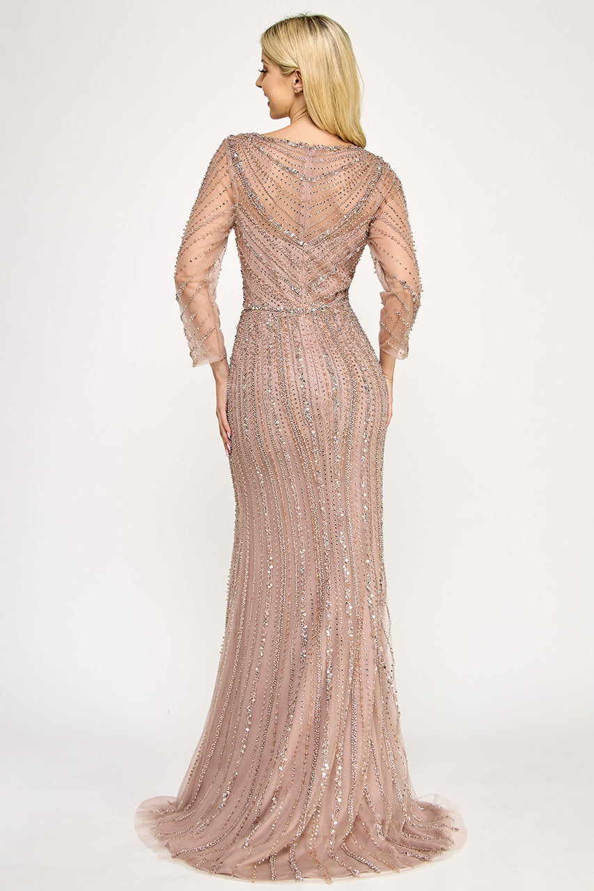 Lenovia 8383 Beaded Illusion Long Sleeve Mesh Mother of Groom Dress