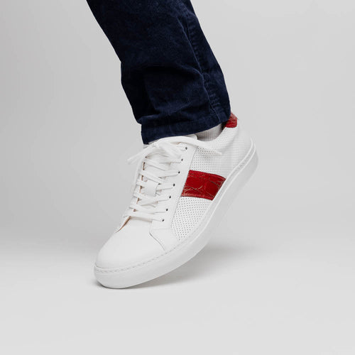 Zelli Olympias Calfskin and Crocodile Sneakers in White and Red