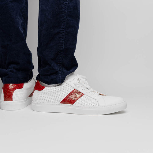Zelli Olympias Calfskin and Crocodile Sneakers in White and Red
