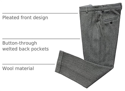 Mens Vintage Tweed Dress Pants Slacks Trousers Regular Fit Suit Pants in Grey - view 3
