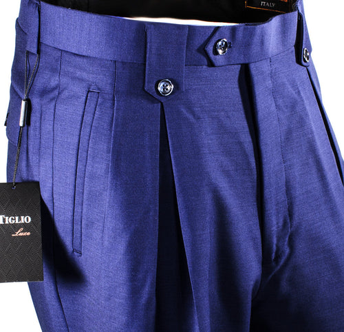 Tiglio Luxe French Blue Wide Leg, Pure Wool Dress Pants 2576
