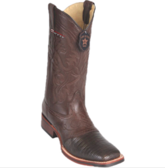 Men’s Los Altos Teju Lizard Boots With Saddle Wide Square Toe (Rubber Sole)