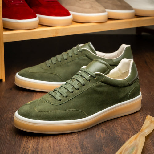 Zelli Gotti Suede and Leather Sneaker in Olive | Refined Sport Style