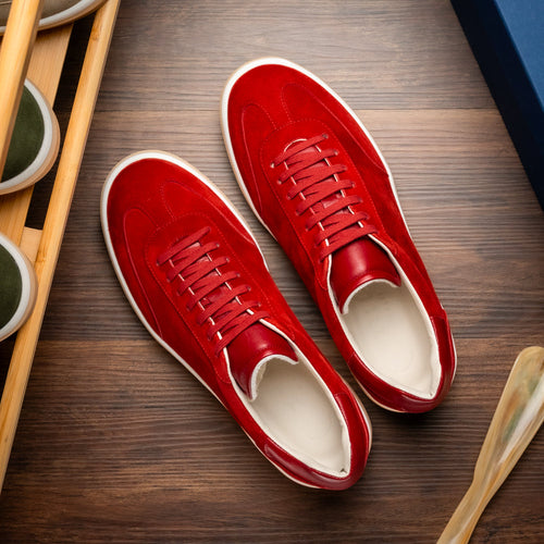 Zelli Gotti Suede & Leather Sneaker in Red | Refined Sporty Style