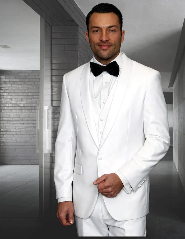 White Prom Suit - White Prom Tuxedo - White Wedding Shawl Prom Tuxedo