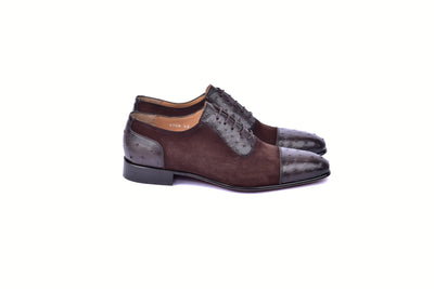 C0001302-6708 Cap toe Ostrich-Brown Suede