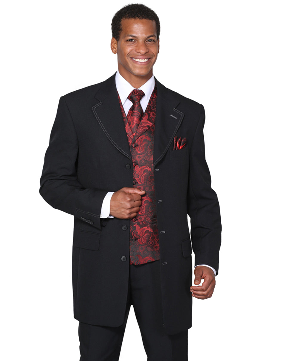 Mens 4 Button Wide Notch Lapel Fashion Zoot Suit in Black & Red - Men's Tuxedo USA – SuitUSA