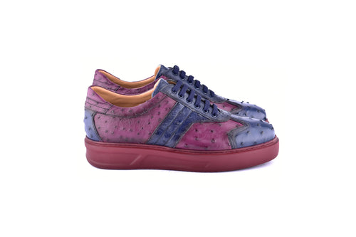 C0013021-6988 Full Ostrich Sneaker- Navy-Burgundy