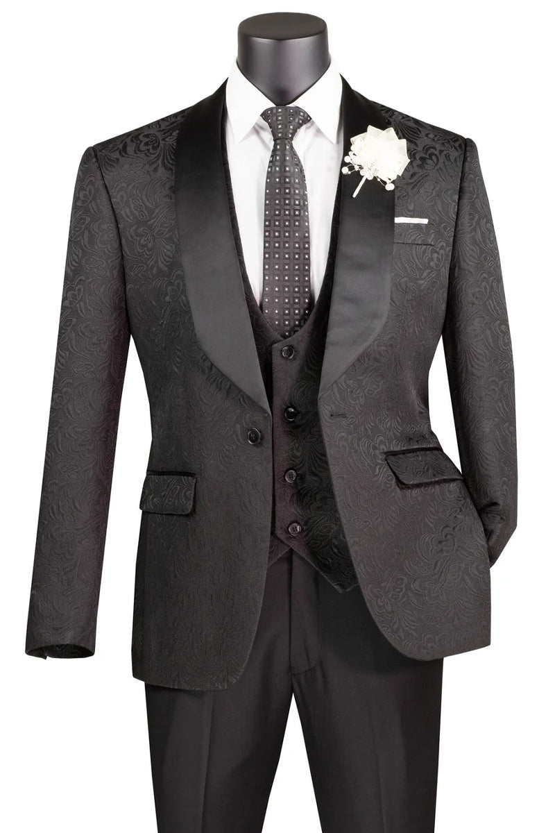 Light Blue Men's Slim Fit Paisley Wedding Tuxedo with Vest by Vinci