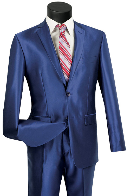 Mens 2 Button Slim Fit Shiny Sharkskin Suit in Purple by Vinci