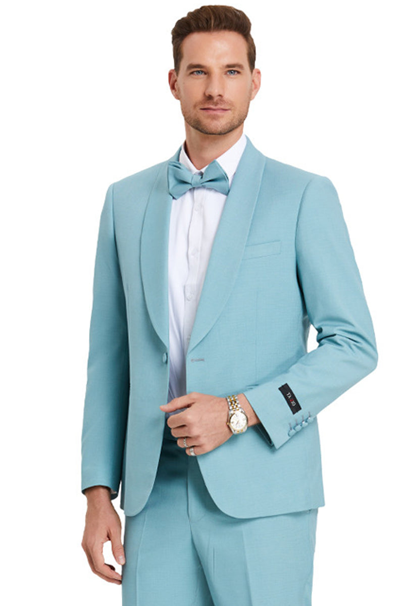 Men's Aqua Blue Shawl Lapel Suit by Tazio Suits