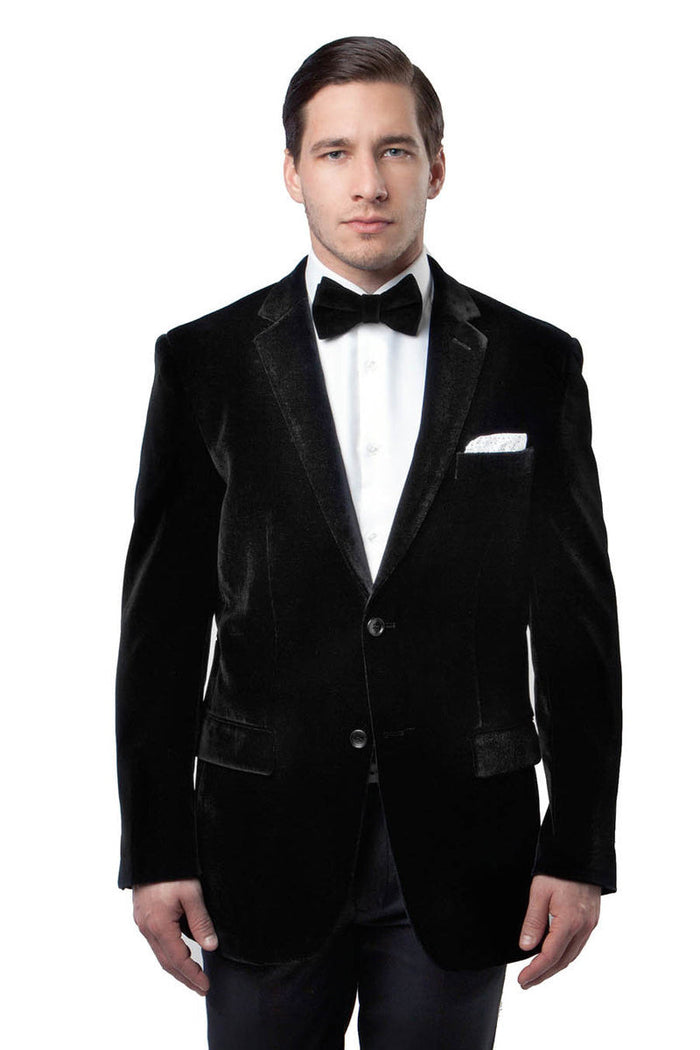 Men's Two Button Classic Velvet Blazer in Black by Tazzio