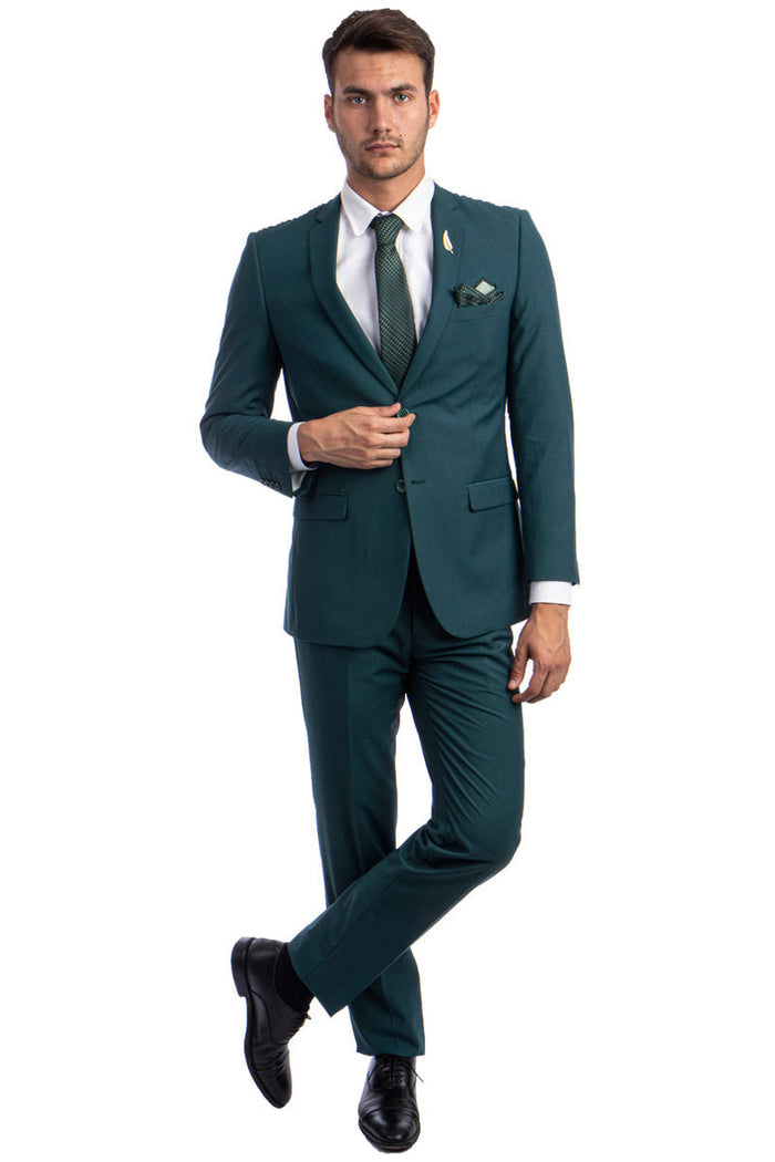 Men's Basic 2 Button Slim Fit Wedding Suit in Teal Green by Tazzio