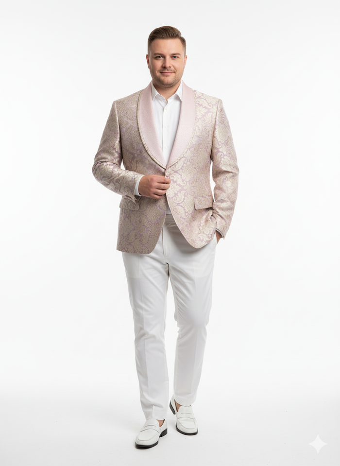 Men’s Lavender and Gold Tuxedo Embroidered Lilac Mauve Blazer - Designer Floral Pattern Wedding & Party Jacket by USA Men's Outlet