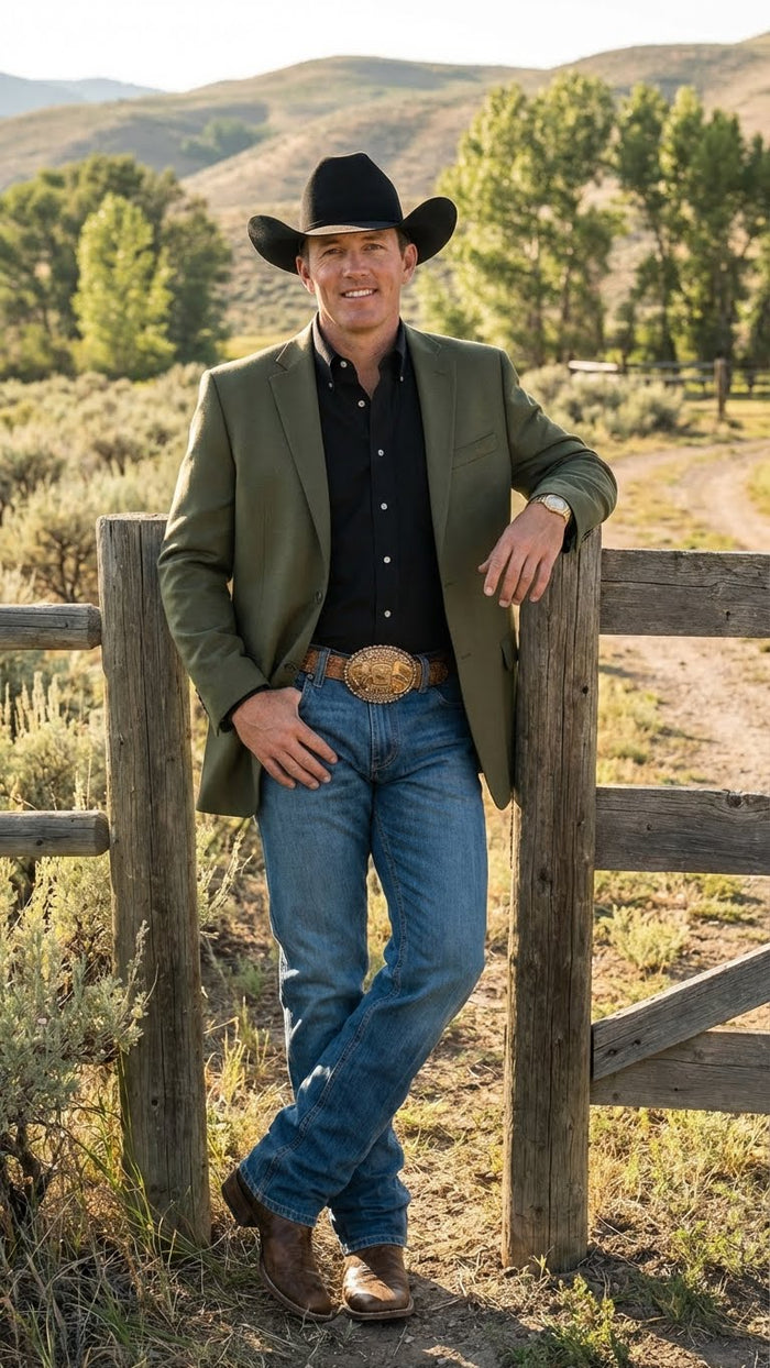 Saco Vaquero Men’s Olive Green Western Blazer Jacket, Classic Cowboy Style Sport Coat for Casual Formal Wear with Jeans - Cowboy Accessories