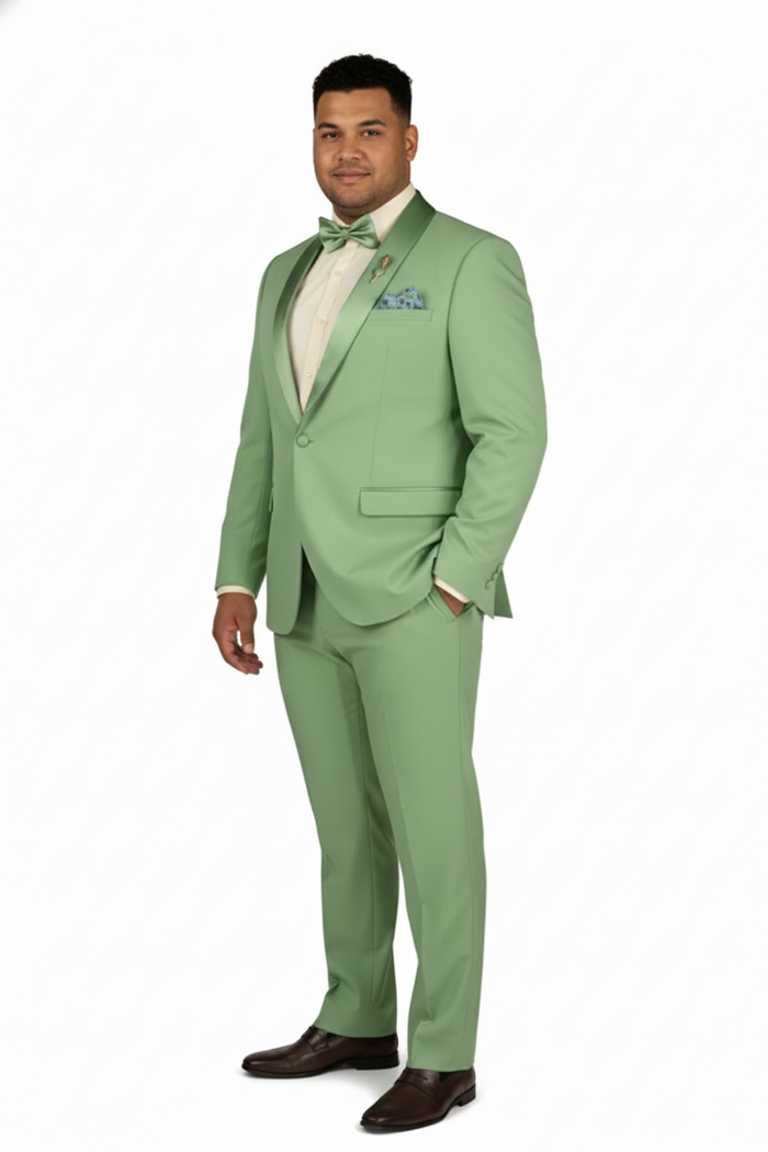 Men’s Mint Green Tuxedo - 2-Piece Formal Suit with Satin Shawl Lapel and Matching Bow Tie in Sage Green by USA Men's Outlet