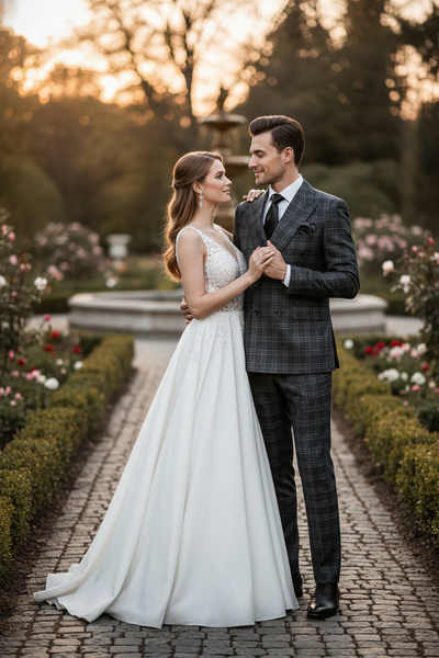 Men’s Charcoal Plaid Double-Breasted Suit –  Tailored Pants Windowpane Pattern By Rossiman