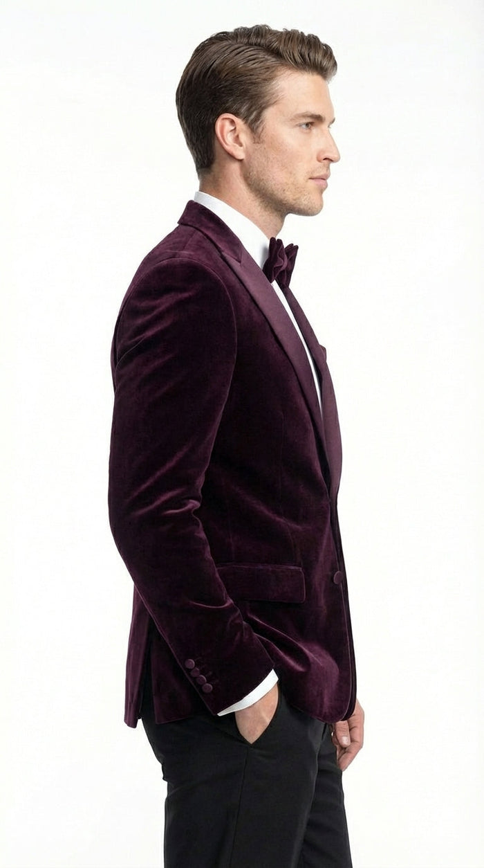 Mens Velvet Blazer Jacket – Luxury Velvet Dinner Jacket for Wedding, Tuxedo Events, Formal Parties in Burgundy Color
